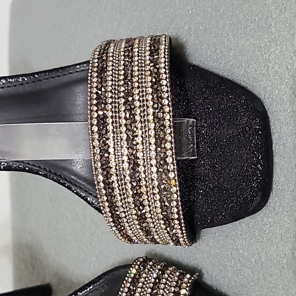 EXPRESS Women's Black Rhinestone Strappy 4 inch Open Toe Heels - Size 7.5 - Picture 4 of 12